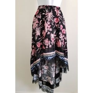 Express Assymetrical Floral Black Lace Skirt XS